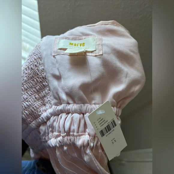 NWT  Anthropologie x Maeve Pink Maeve Shirred Pullover Striped Tank - Picture 3 of 3